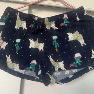 Old Navy Blue Flannel Llama Print Pajama Sleep Short Elastic Waist Size XS